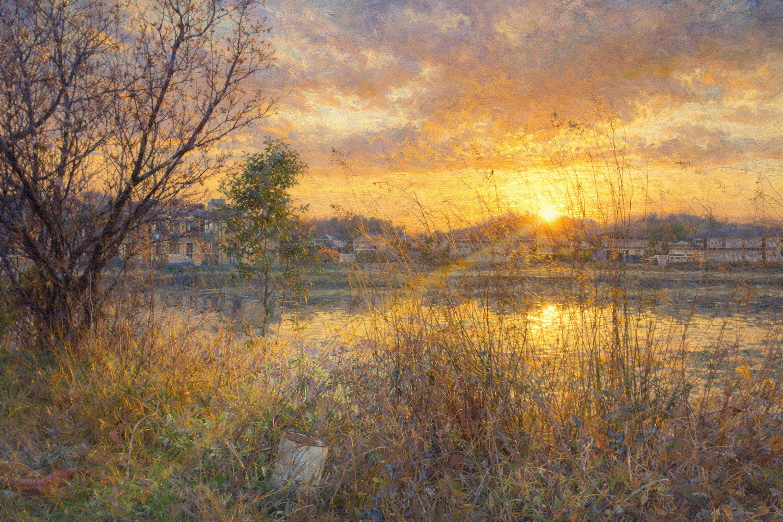 「水辺に沈む、ある日の夕暮れ」