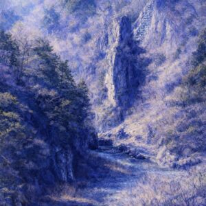 青と紫の影が満ちる鬼怒川渓谷